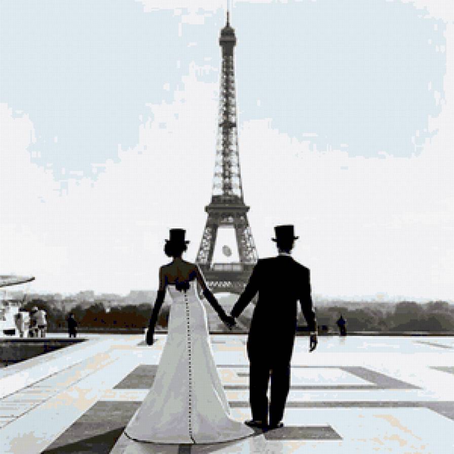 Париж - свадьба, черно-белое, мечта, париж, шляпа, эйфелева башня, пара - предпросмотр