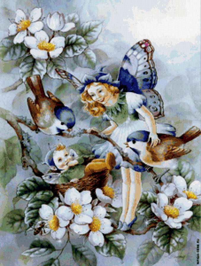 феи и птицы - фея, цветы, птица - предпросмотр