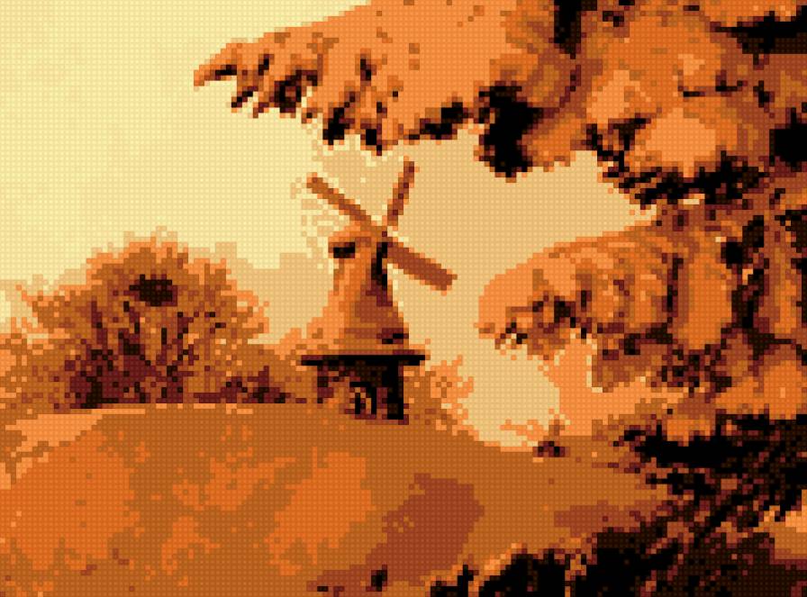 МЕЛЬНИЦА ЗИМОЙ 2 - мельницы монохром - предпросмотр