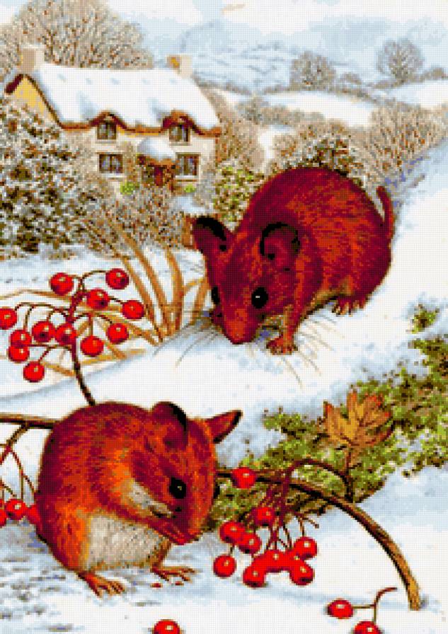 Мышки - пара, мышки, мышка, детям, зима, природа, пейзаж - предпросмотр