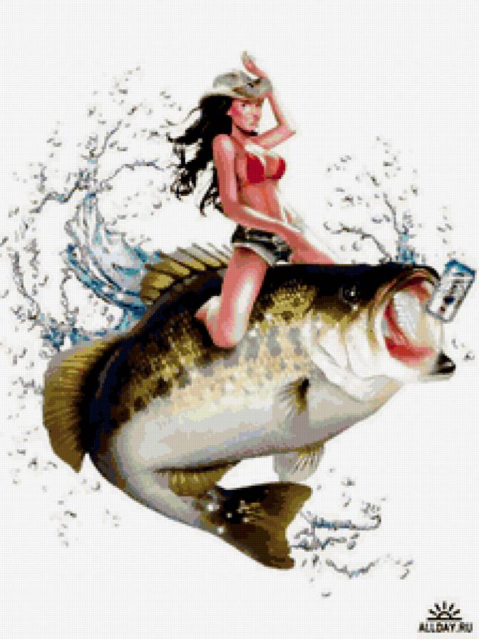 Девушка на рыбе - рыба, девушка, рыбалка - предпросмотр