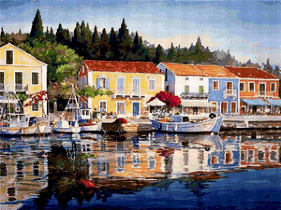 Фискардо. Греция. - греция, набережная, город, море, городской пейзаж. - предпросмотр