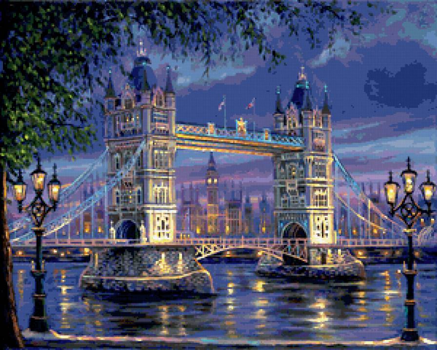Лондон - дом, фонарь, мост, река - предпросмотр