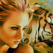 Оригинал схемы вышивки «девушка и тигр» (№226448)