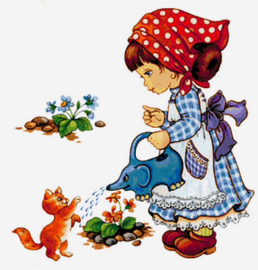 Детские картинки - детям, детский, детское, цветы, девочка, дети, в детскую, котенок - предпросмотр