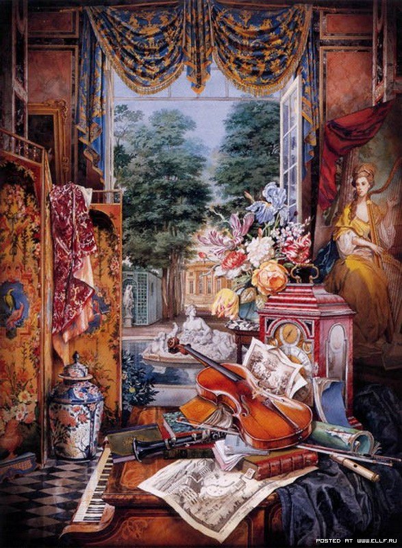 Картина - окно, скрипка, комната - оригинал