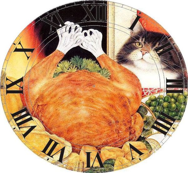 Часы на кухню - кот, часы, еда - оригинал