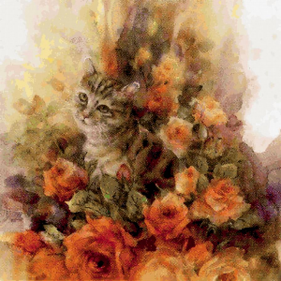 Кот в цветах - цветы, кот - предпросмотр