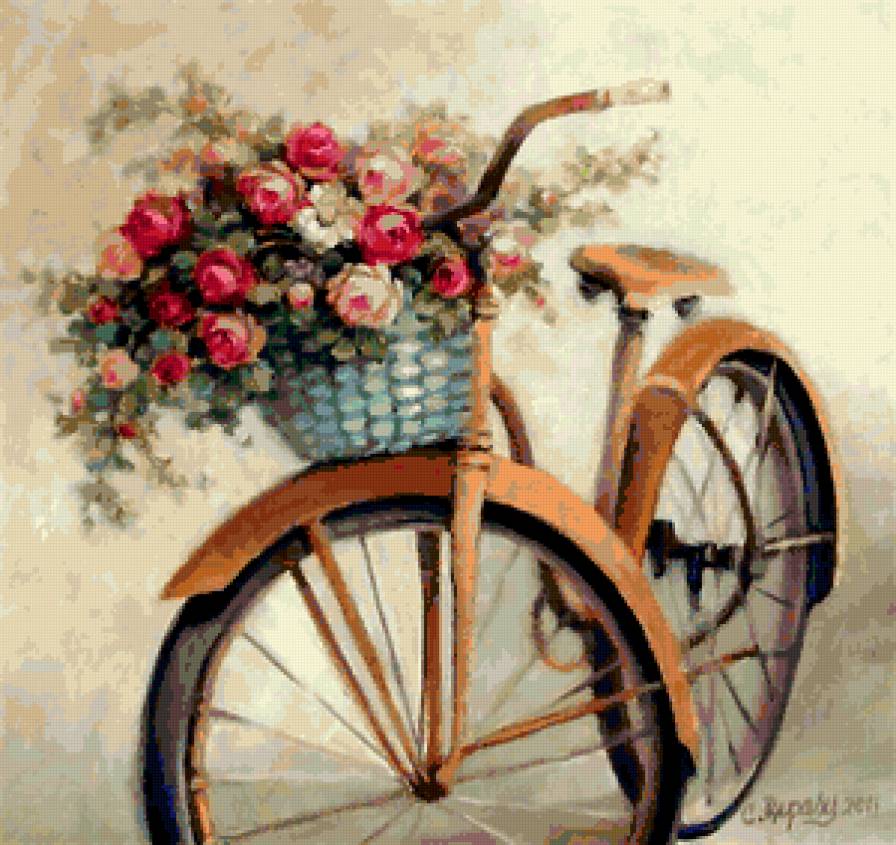 Велосипед и цветы - предпросмотр