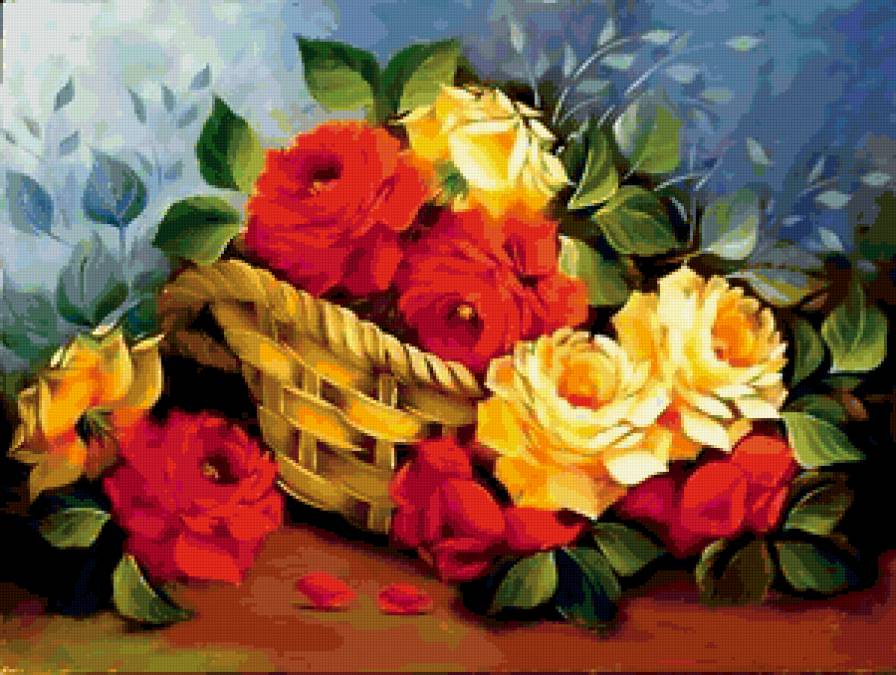 корзина с розами - цветы, розы - предпросмотр