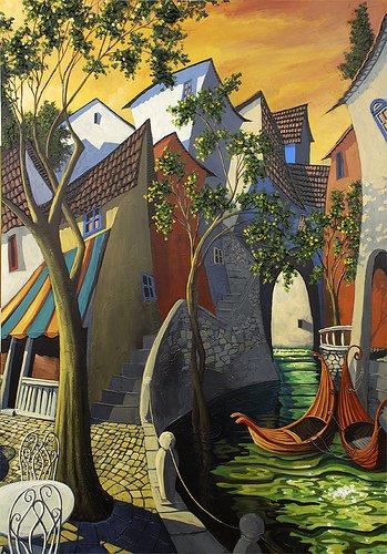 полуденный пейзаж - город, живопись, архитектура - оригинал