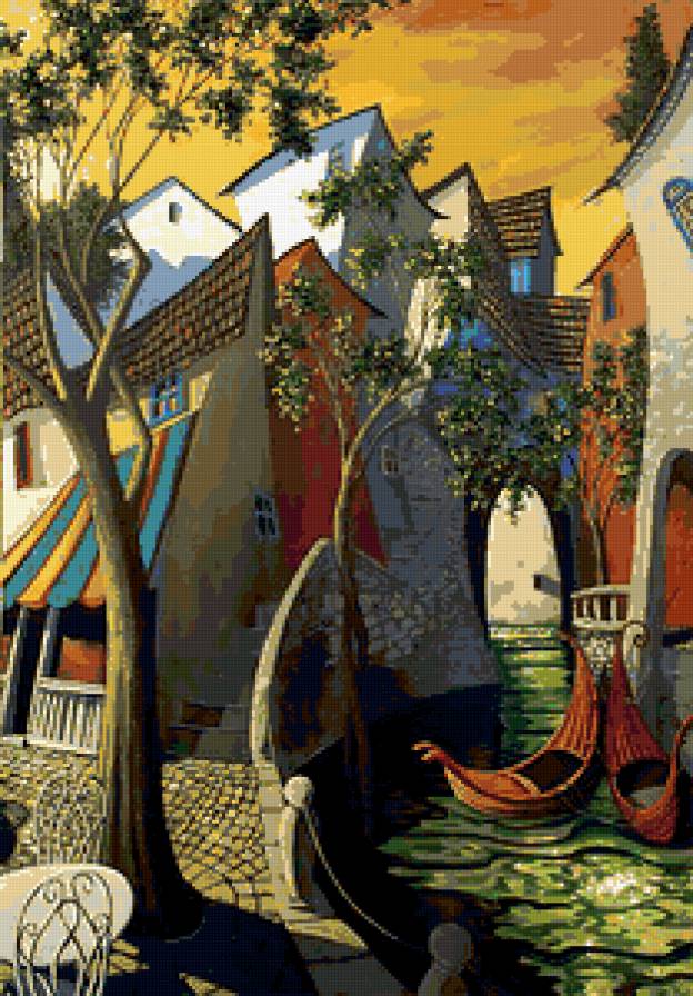 полуденный пейзаж - город, живопись, архитектура - предпросмотр