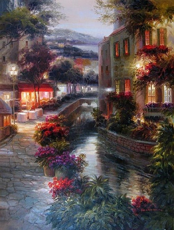 Вечер в городке. - городской пейзаж, пейзаж, город - оригинал