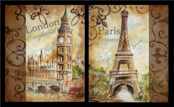 Лондон-Париж - города, открытки. - оригинал