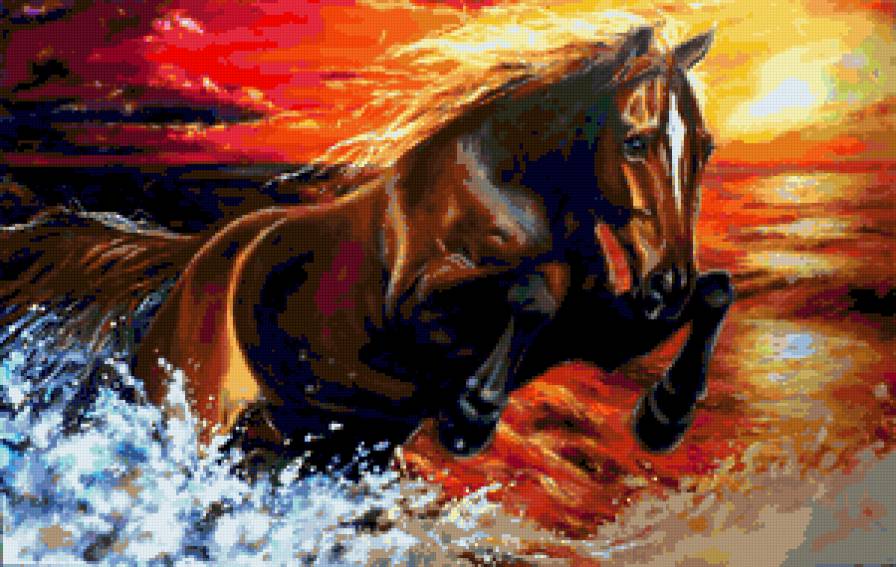 Бегущая лошадь - жеребец, конь, живопись, лошадка, животные, кони, лошади, лошадь - предпросмотр