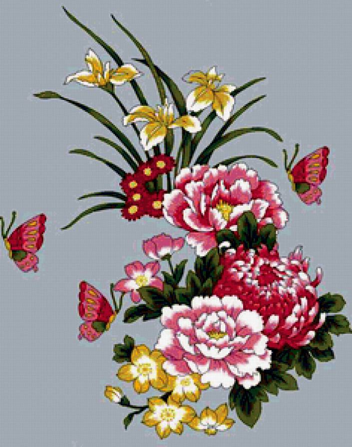 цветы - букет.бабочки, цветы - предпросмотр