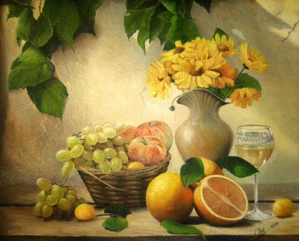 028 - фрукты, натюрморт, цветы - оригинал