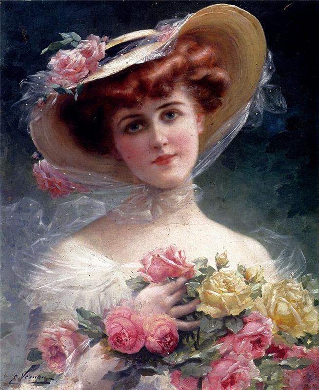 дама с розами - женские образы, розы, картина, портрет, девушка, цветы - оригинал