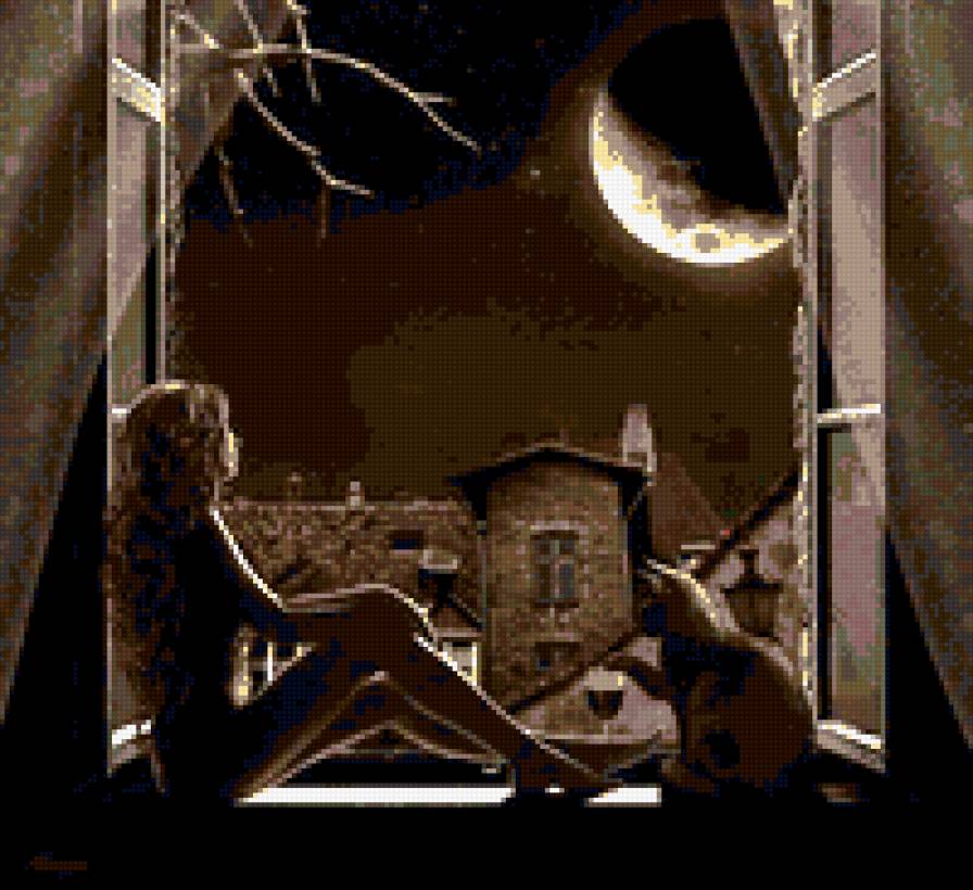 ночь - романтика, кошка, женщина - предпросмотр