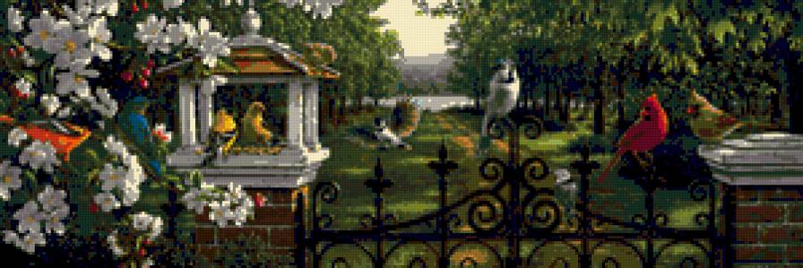 №229913 - картина, пейзаж, птицы, цветы - предпросмотр