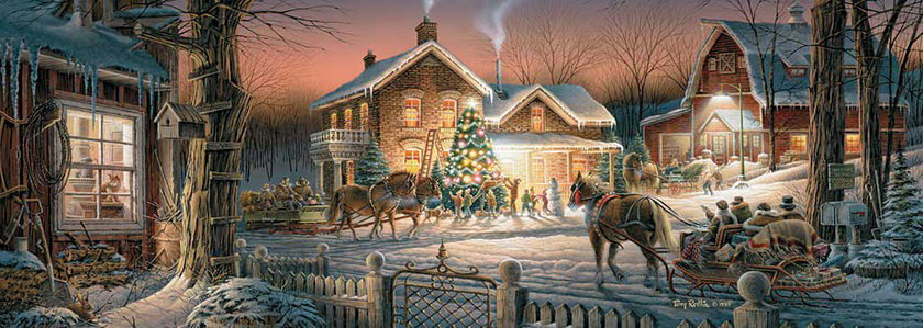№229918 - картина, зима, дом, люди, лошади - оригинал
