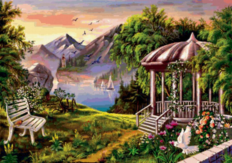 Беседка на берегу - горы, лето, беседка - предпросмотр