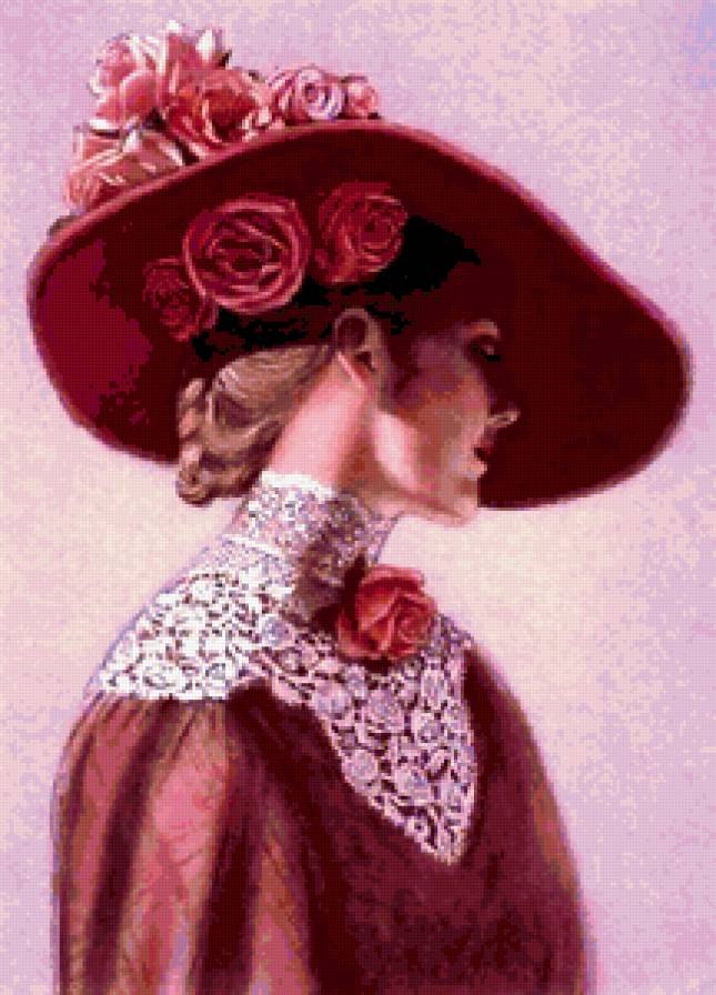 ДАМА В ШЛЯПЕ - красавица, роза, шляпа, женщина, нежность - предпросмотр