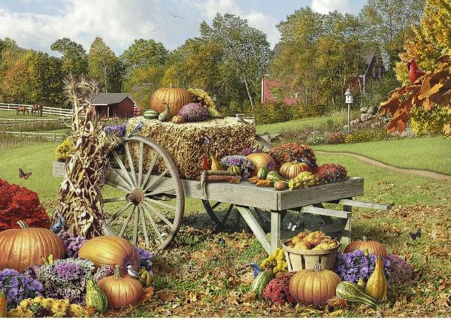 БОГАТЫЙ УРОЖАЙ - ранчо, осень, урожай, природа, телега - оригинал