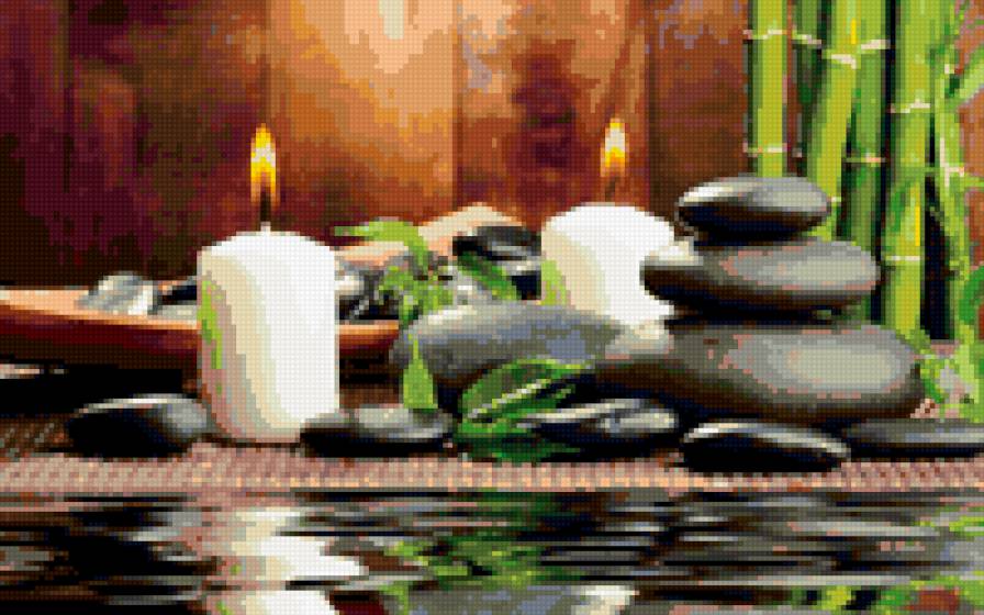 камни - натюрморт, вода, япония, орхидеи, камни, бамбук - предпросмотр