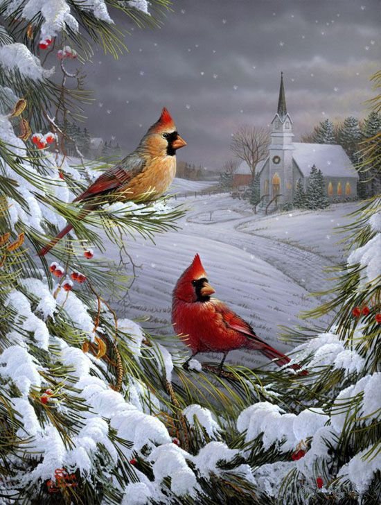 ЗИМНИЙ ПЕЙЗАЖ - снег, зима, новый год, птицы - оригинал
