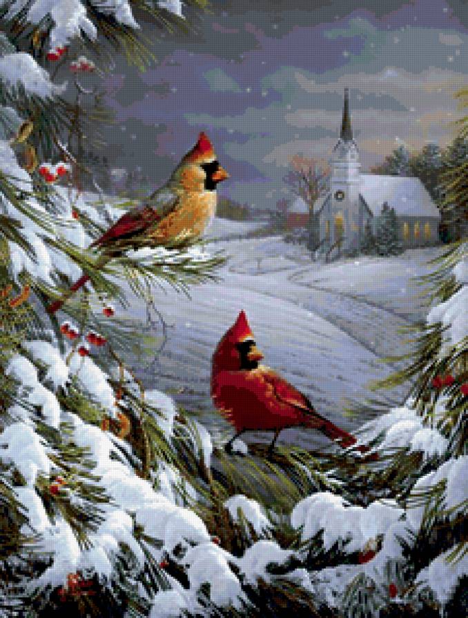 ЗИМНИЙ ПЕЙЗАЖ - птицы, зима, новый год, снег - предпросмотр