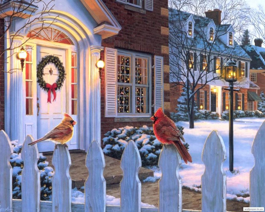 зима - домик, новый год, сказка, снигери, снег, птица, зима - оригинал