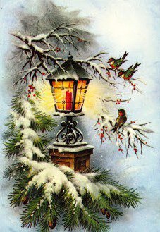 Пение под фанарик - фанар, новый год, зима, снигери, птица, снег - оригинал