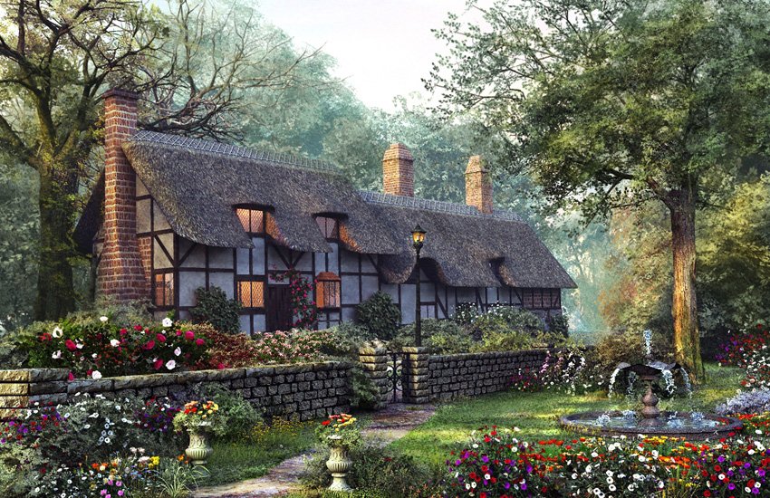 коттедж - город, живопись, архитектура - оригинал