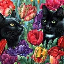 Оригинал схемы вышивки «Два кота в цветах» (№231201)