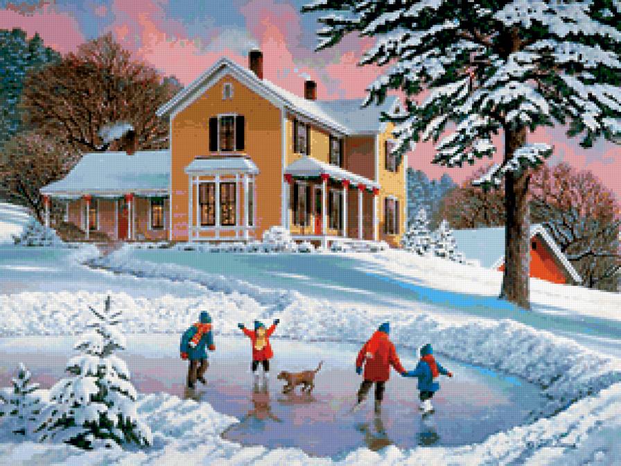 серия "зима" - зима..дома.дети.каток.собака - предпросмотр