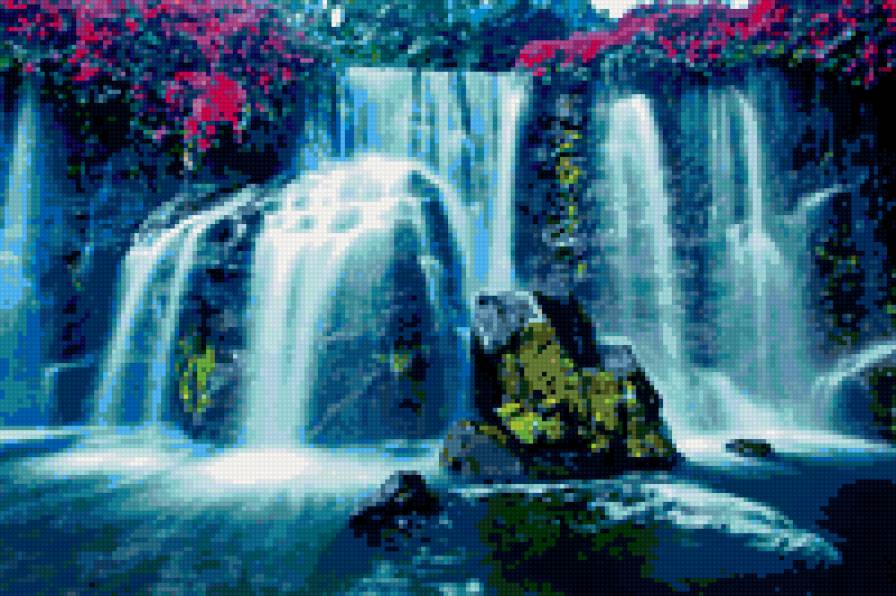Водопад - цветы, вода, водопад, камент - предпросмотр