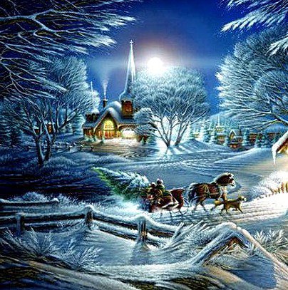 зима - картина, времена года, пезаж, кони, зима, новый год - оригинал