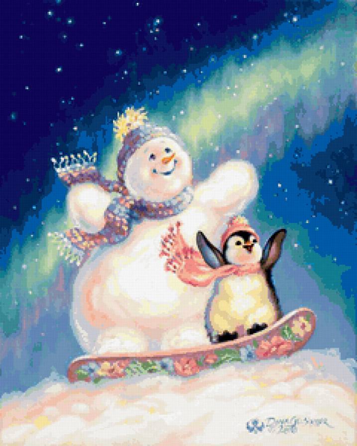 Гори, гори ясно - новый год, скейборд, снеговик, пингвин, зима, праздники - предпросмотр