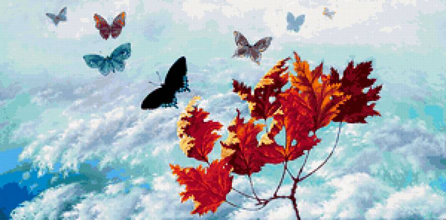 бабочка и листок - бабочки, осень, листья - предпросмотр