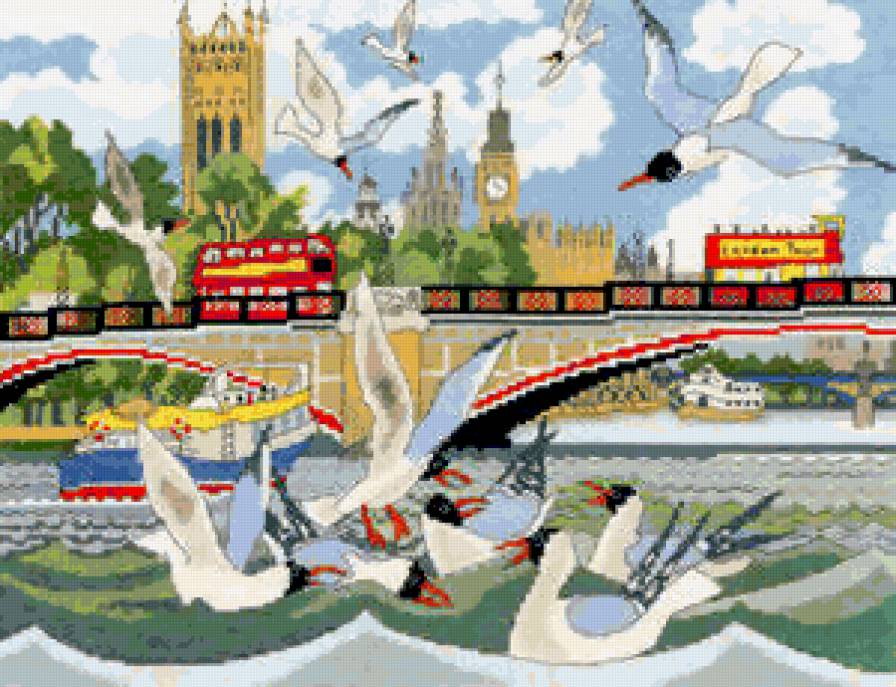 Лондон, Темза, чайки - лондон, река, темза, чайки, англия, птицы, городской пейзаж - предпросмотр
