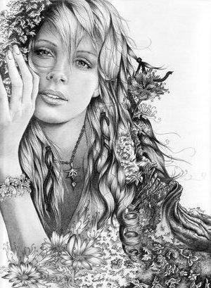 В цветах - портрет, монохром, женщина, черно-белое, девушка, женский образ - оригинал