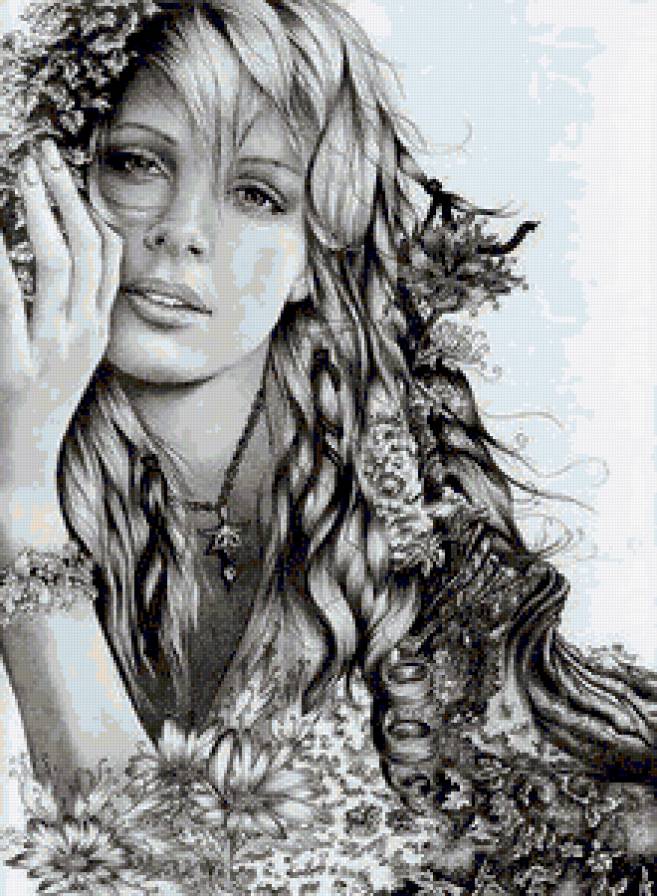 В цветах - портрет, женщина, черно-белое, девушка, монохром, женский образ - предпросмотр