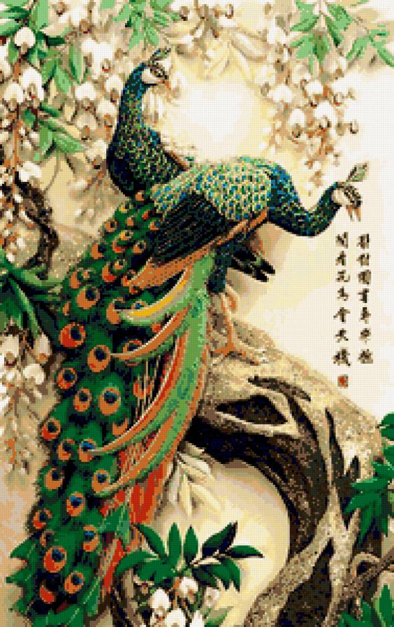 №232632 - птицы, картина, цветы, павлины - предпросмотр