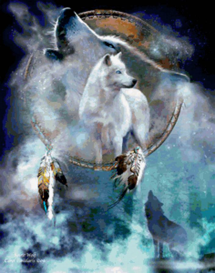 ДИПТИХ   "Две мелодии" - животные, в гармонии с природой, белый волк, диптих, йелоустон - предпросмотр
