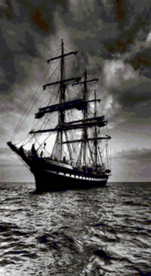триптих Корабль 2 - море, черно-белое, триптих, монохром, парусник, пейзаж, корабль - предпросмотр
