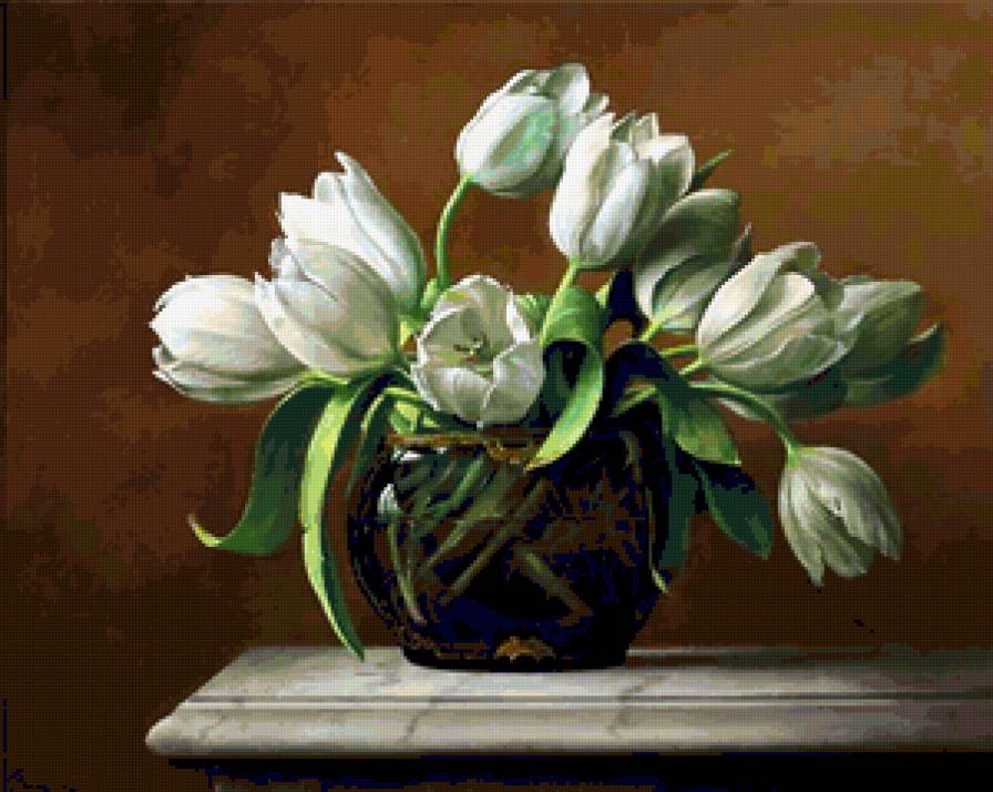 Белые тюльпаны. - натюрморт, тюльпаны, букет, цветы - предпросмотр