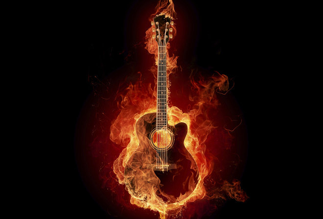 гитара, огонь - красиво, огонь, гитара - оригинал