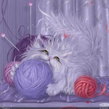 Оригинал схемы вышивки «кошка с клубками» (№233341)