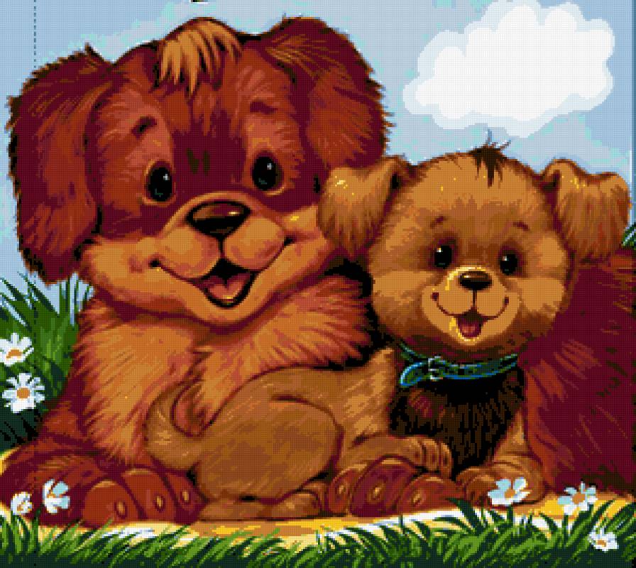 Рядом с мамочкой - щенок, собака, лето, собаки, рядом с мамочкой, ромашки, малыши - предпросмотр